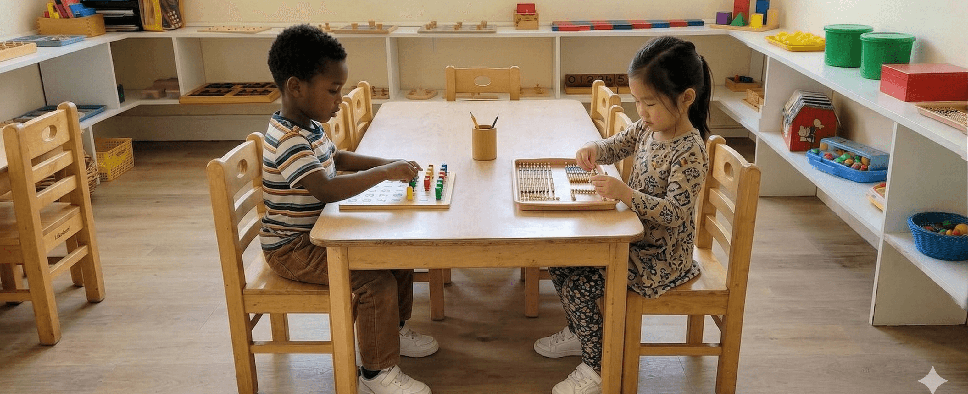 Children working with materials at table